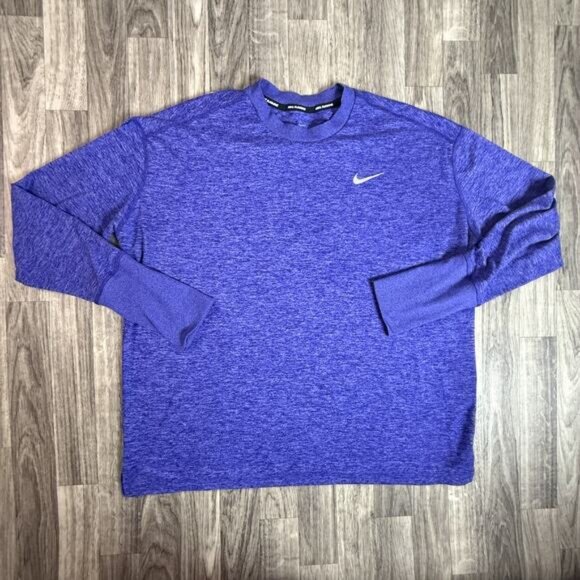 Nike Dri-FIT Running Long Sleeve Shirt Blue Thumbholes Reflective Men’s XL - Picture 1 of 8